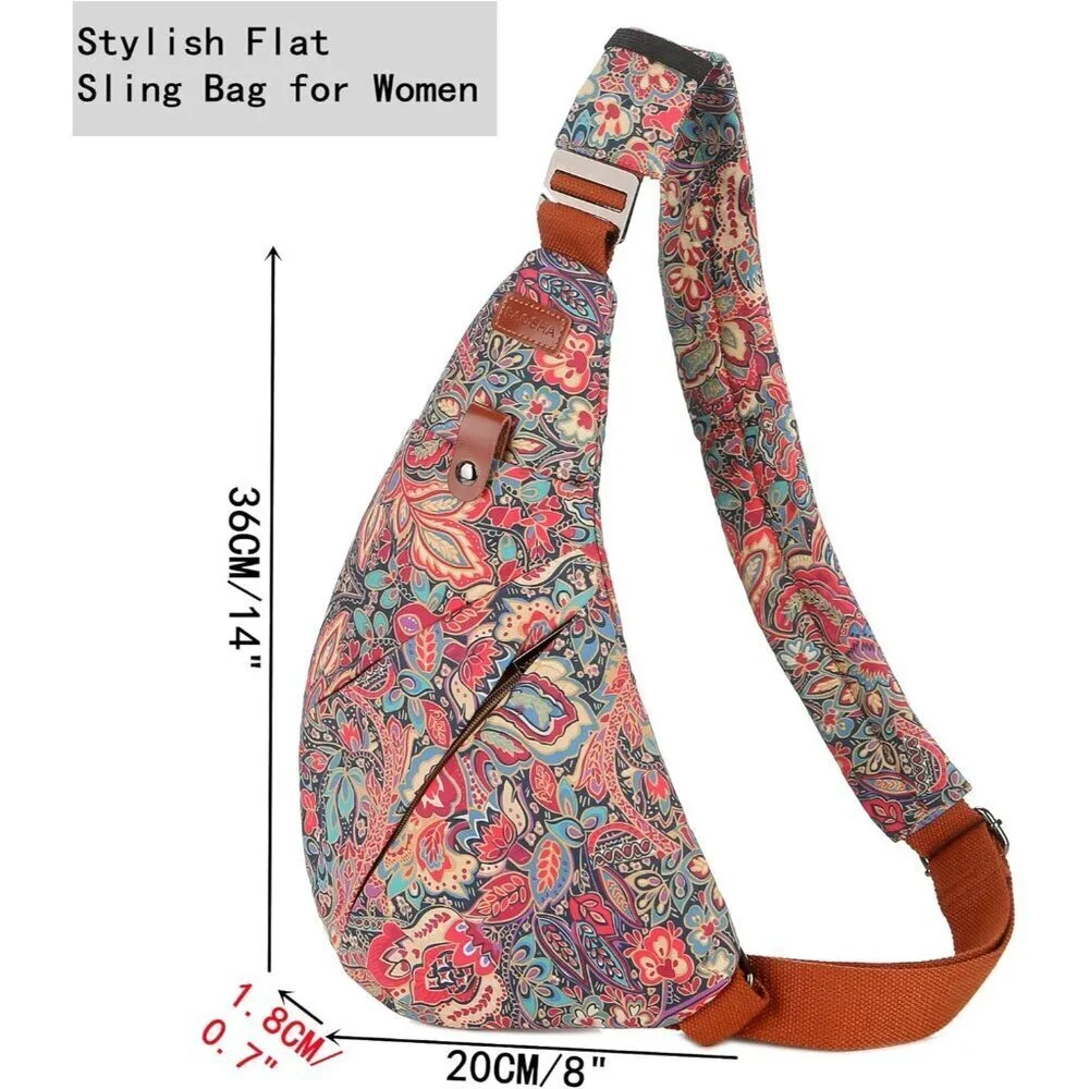 Women's Floral Polyester Crossbody Sling Bag Compact Lightweight Multi-Pocket